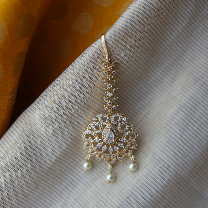 Heritage gold plated white stone maang tikka TH568