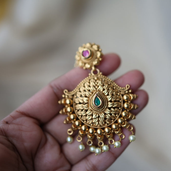 Antique gold ruby green stone maang tikka TA511