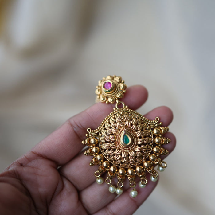 Antique gold ruby green stone maang tikka TA511