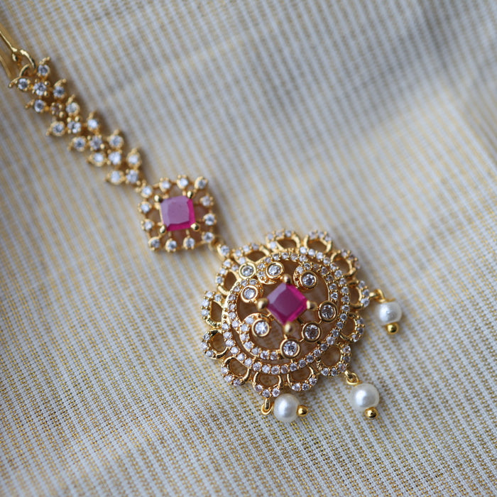 Heritage gold plated white and green stone tikka TH7865