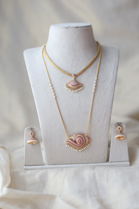 Heritage gold plated padakam long and short necklace set HPS687