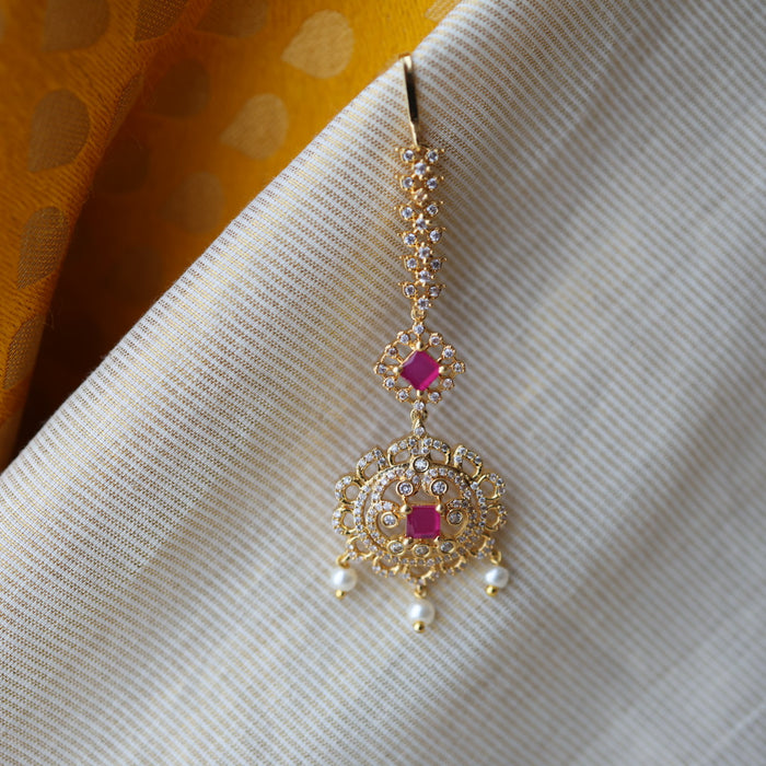 Heritage gold plated white and green stone tikka TH7865