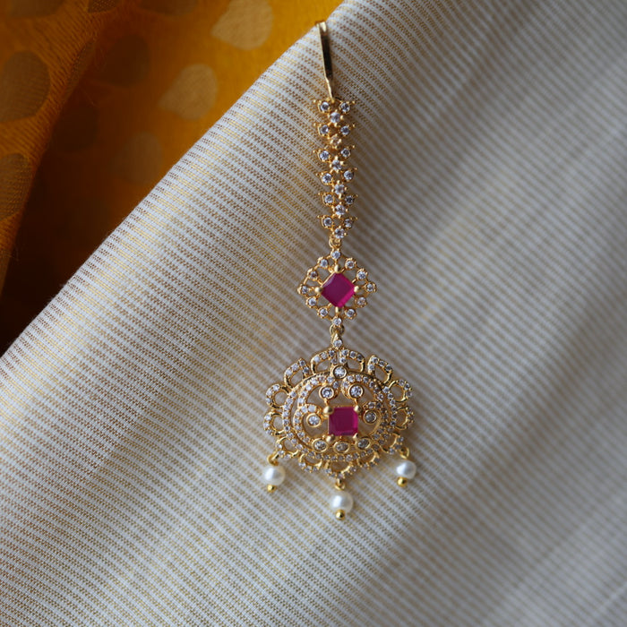 Heritage gold plated white and green stone tikka TH7865