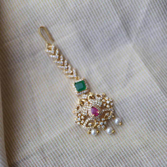 Heritage gold plated ruby white and green stone tikka TH2990