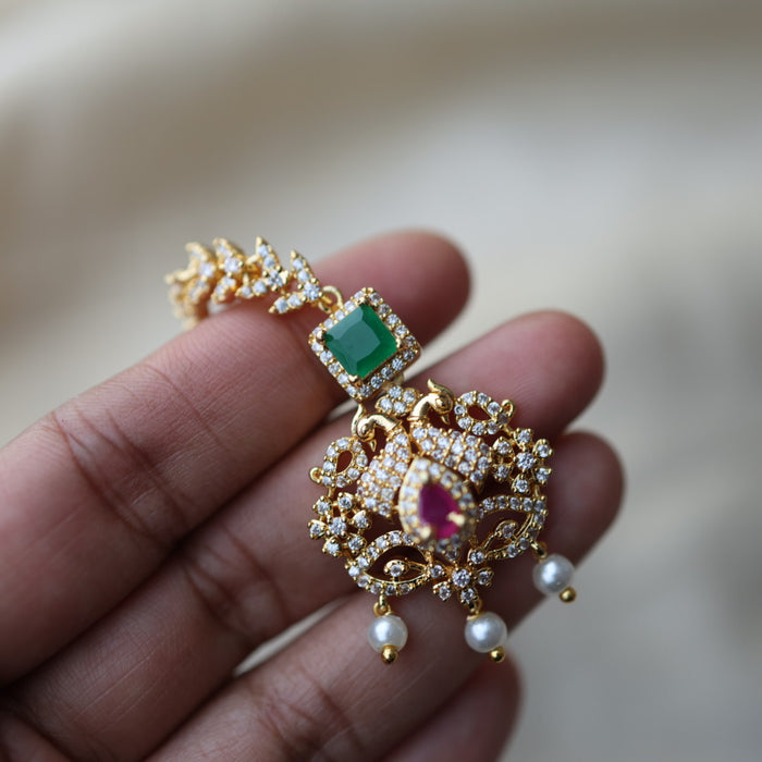 Heritage gold plated ruby white and green stone tikka TH2990
