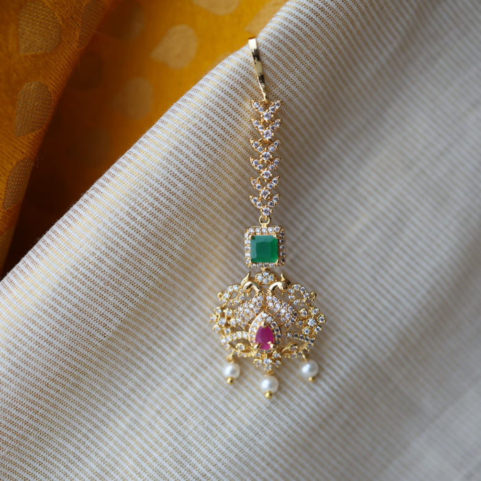 Heritage gold plated ruby white and green stone tikka TH2990