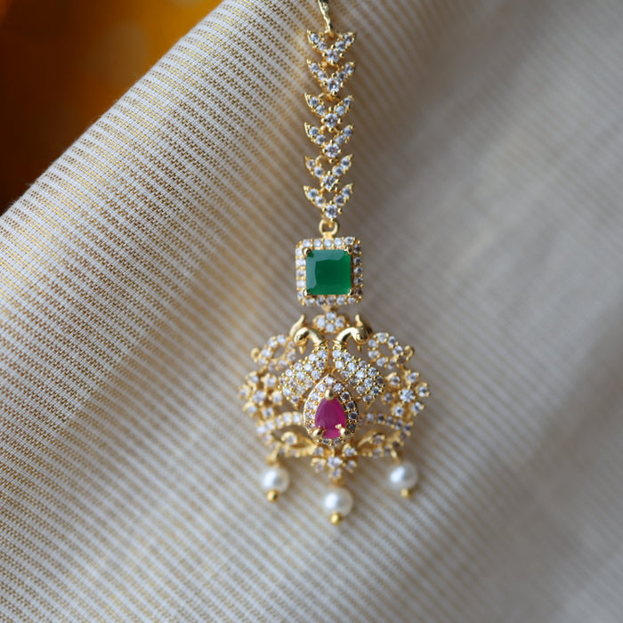 Heritage gold plated ruby white and green stone tikka TH2990