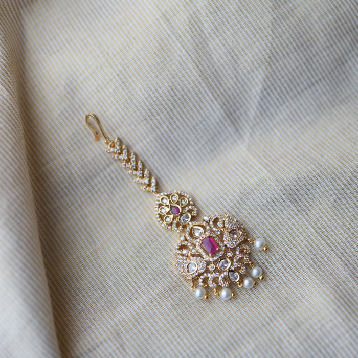 Heritage gold plated white and ruby stone tikka TH2899