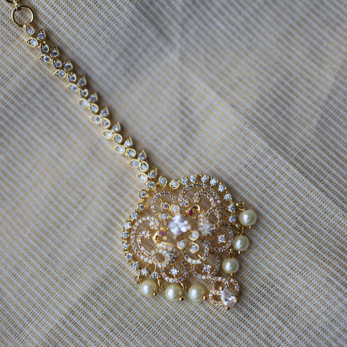 Heritage gold plated white stone tikka TH25778