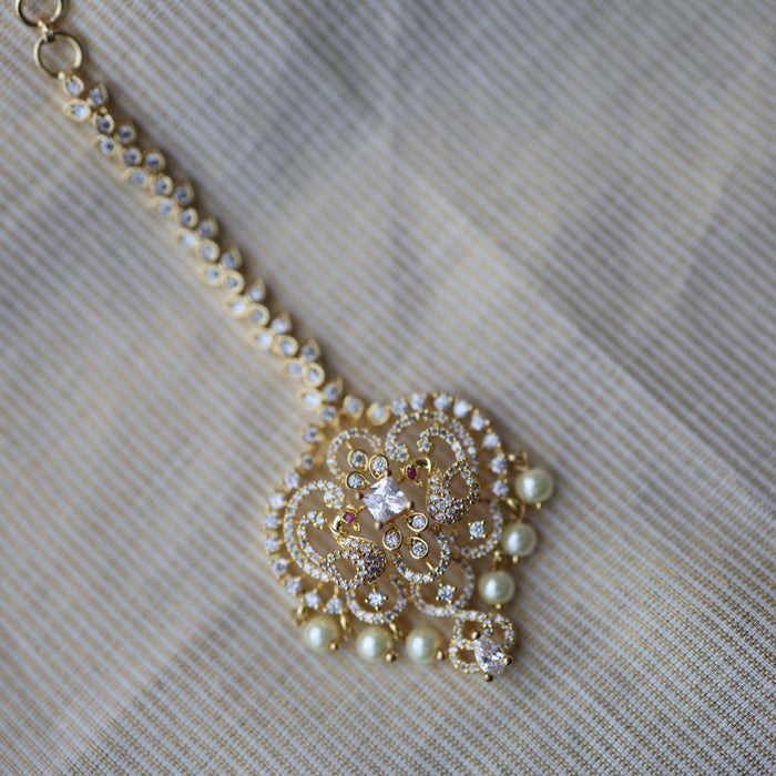 Heritage gold plated white stone tikka TH25778