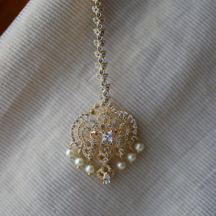 Heritage gold plated white stone tikka TH25778