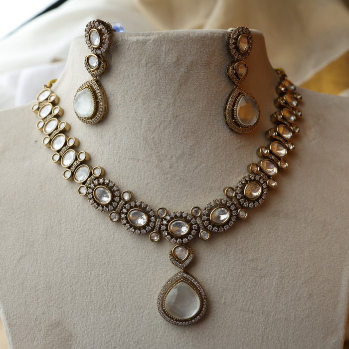 Trendy white stone short necklace with earrings and tikka TW301