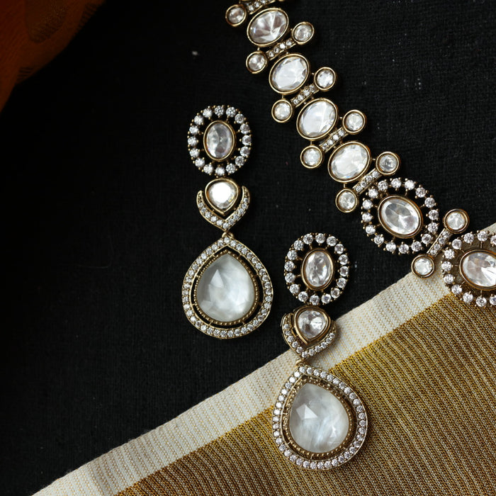 Trendy white stone short necklace with earrings and tikka TW301