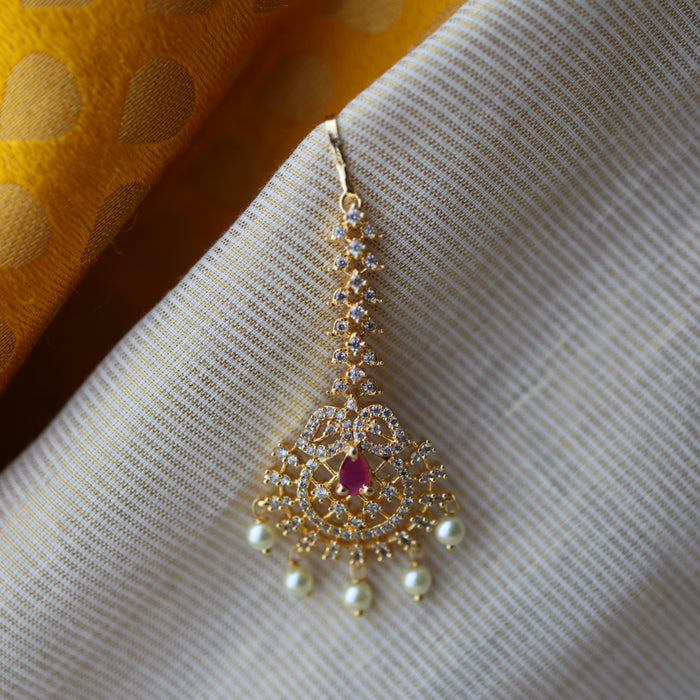 Heritage gold plated white and ruby stone tikka TH2579