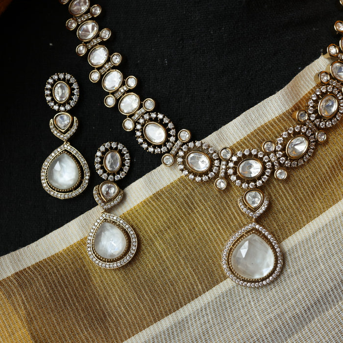 Trendy white stone short necklace with earrings and tikka TW301