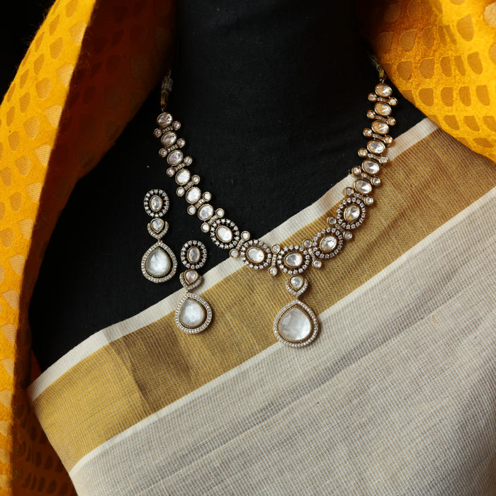 Trendy white stone short necklace with earrings and tikka TW301