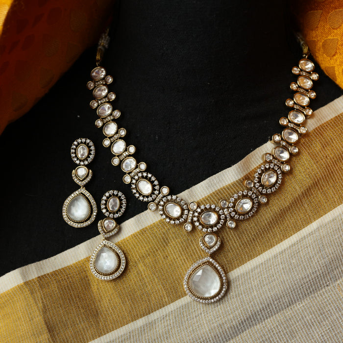 Trendy white stone short necklace with earrings and tikka TW301