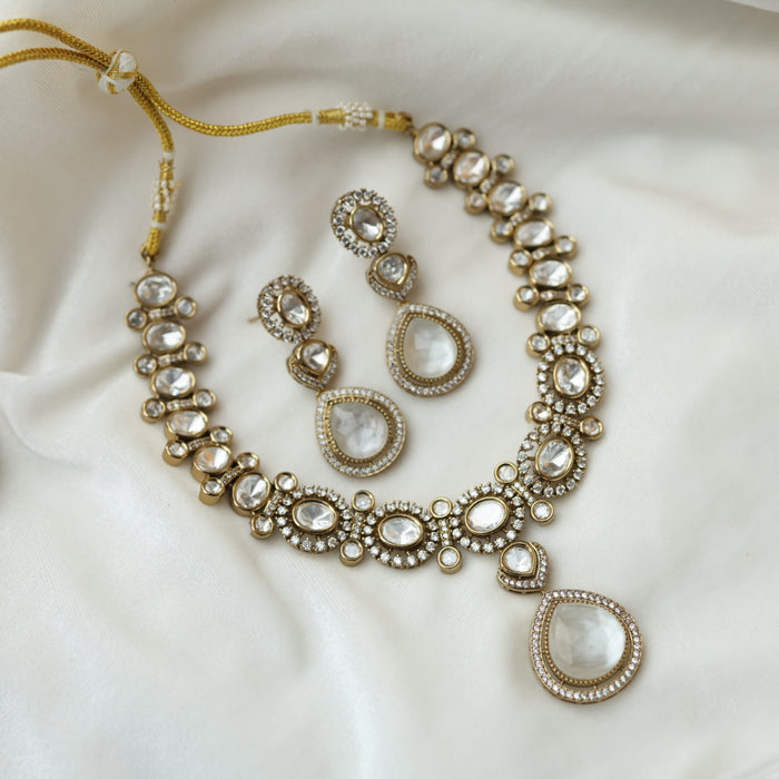 Trendy white stone short necklace with earrings and tikka TW301