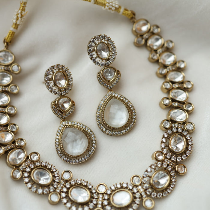 Trendy white stone short necklace with earrings and tikka TW301