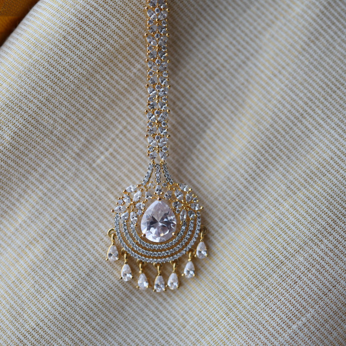 Heritage gold plated white stone tikka TH23444