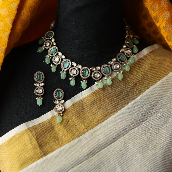 Trendy mint stone short necklace and earrings TM301