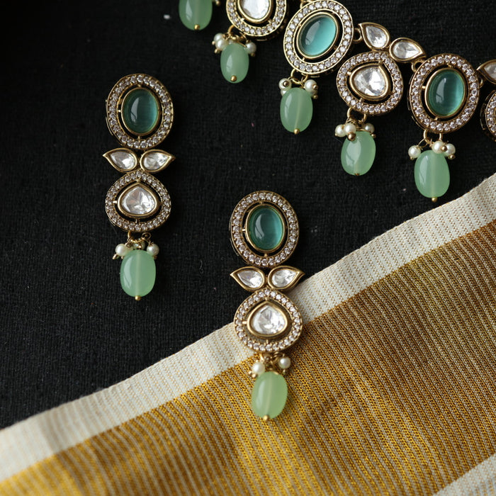 Trendy mint stone short necklace and earrings TM301