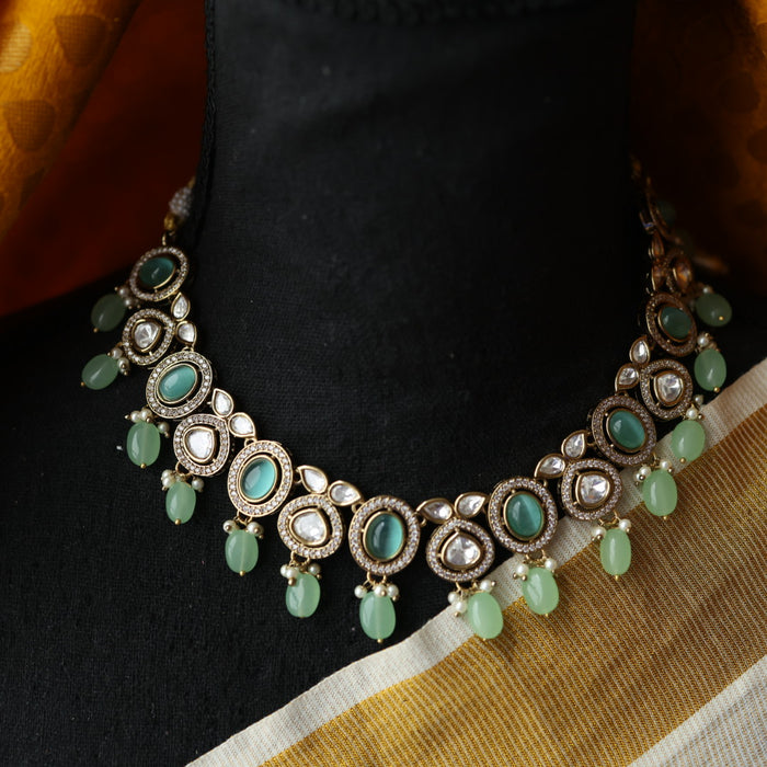Trendy mint stone short necklace and earrings TM301