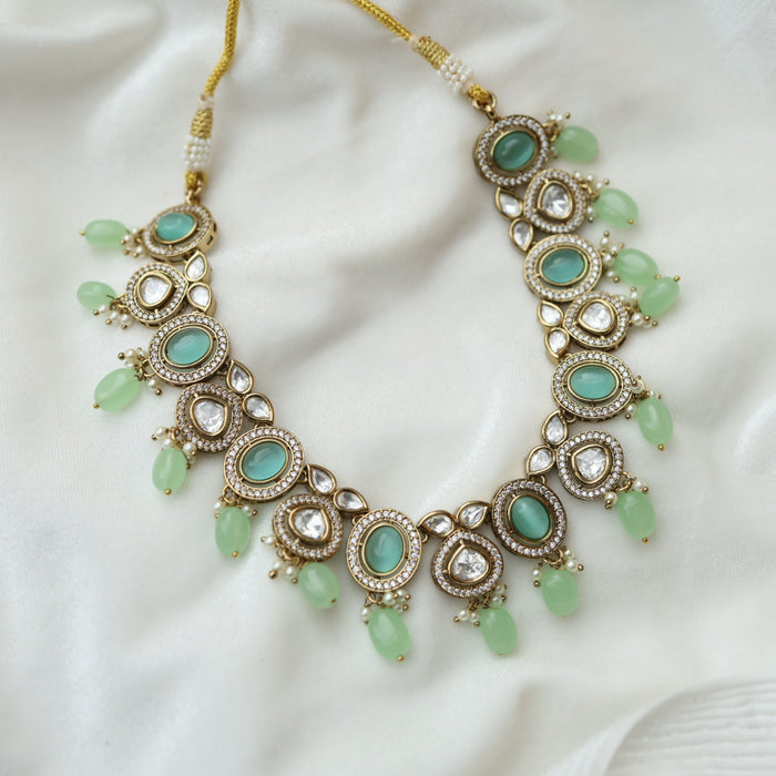 Trendy mint stone short necklace and earrings TM301