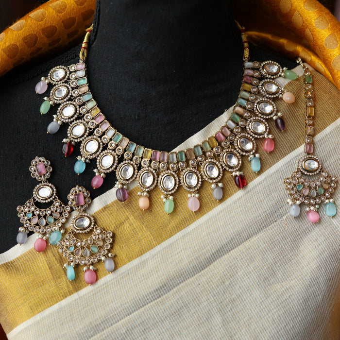 Trendy multi stone short necklace and earrings TM308