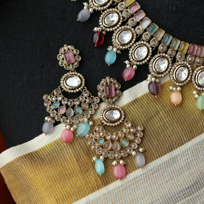 Trendy multi stone short necklace and earrings TM308
