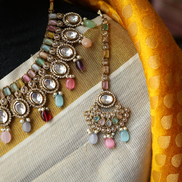 Trendy multi stone short necklace and earrings TM308