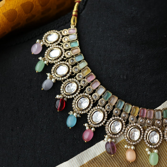Trendy multi stone short necklace and earrings TM308