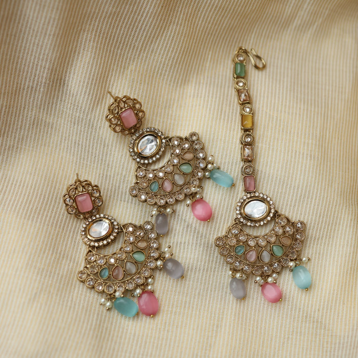 Trendy multi stone short necklace and earrings TM308
