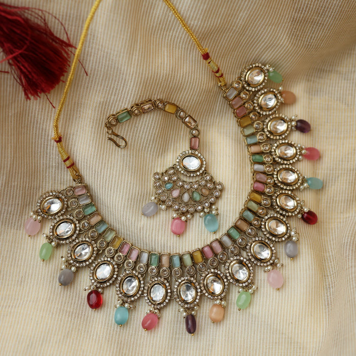 Trendy multi stone short necklace and earrings TM308