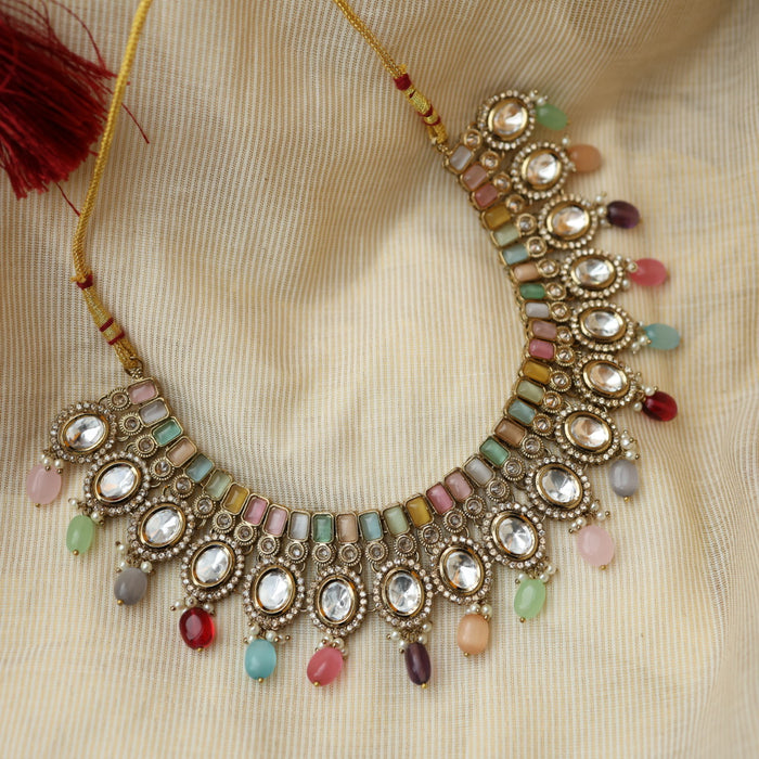 Trendy multi stone short necklace and earrings TM308