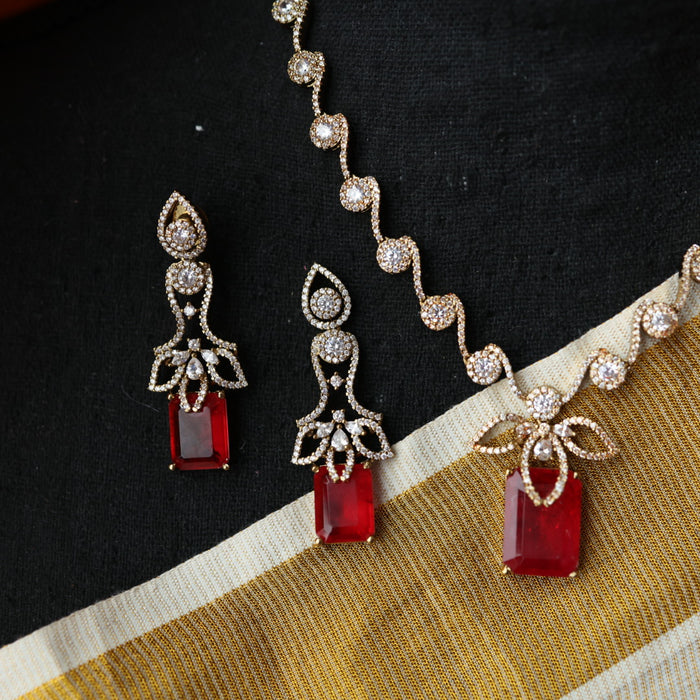 Trendy red necklace with earrings TP5712