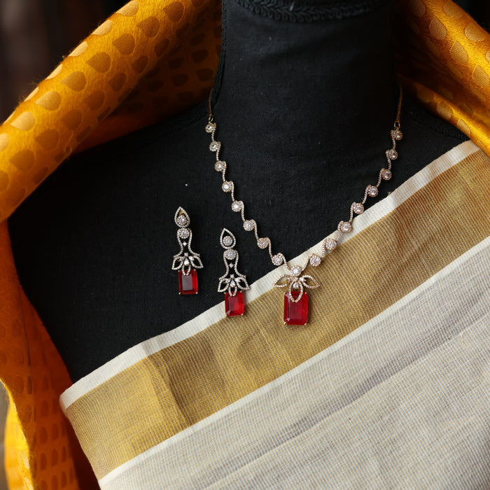 Trendy red necklace with earrings TP5712