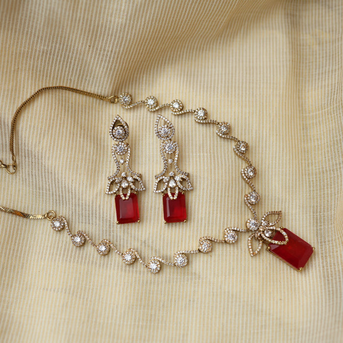 Trendy red necklace with earrings TP5712