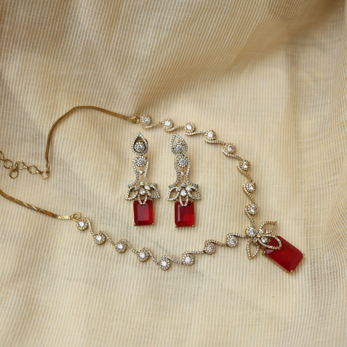 Trendy red necklace with earrings TP5712