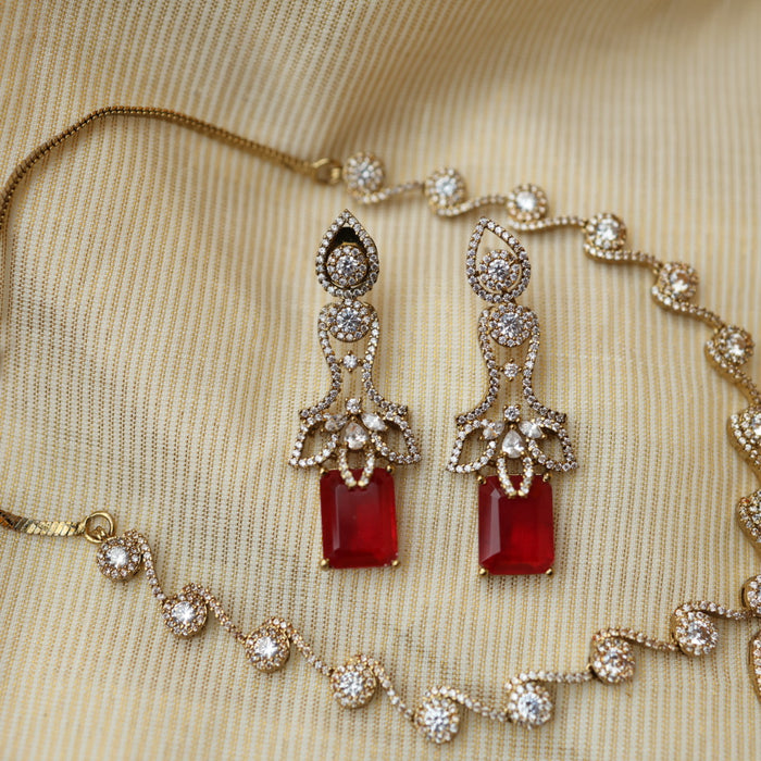 Trendy red necklace with earrings TP5712