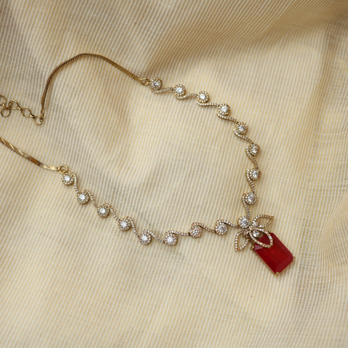 Trendy red necklace with earrings TP5712
