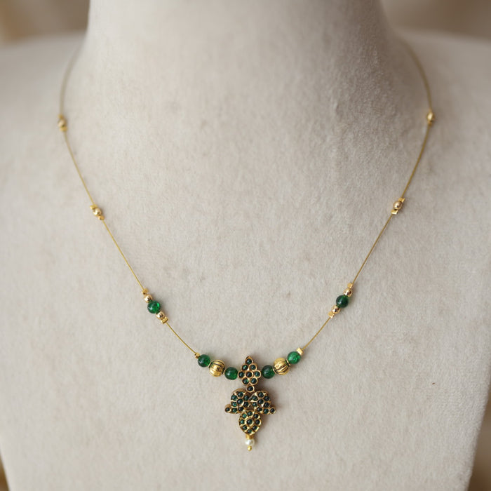 Antique green stone mango design invisible short necklace IN912