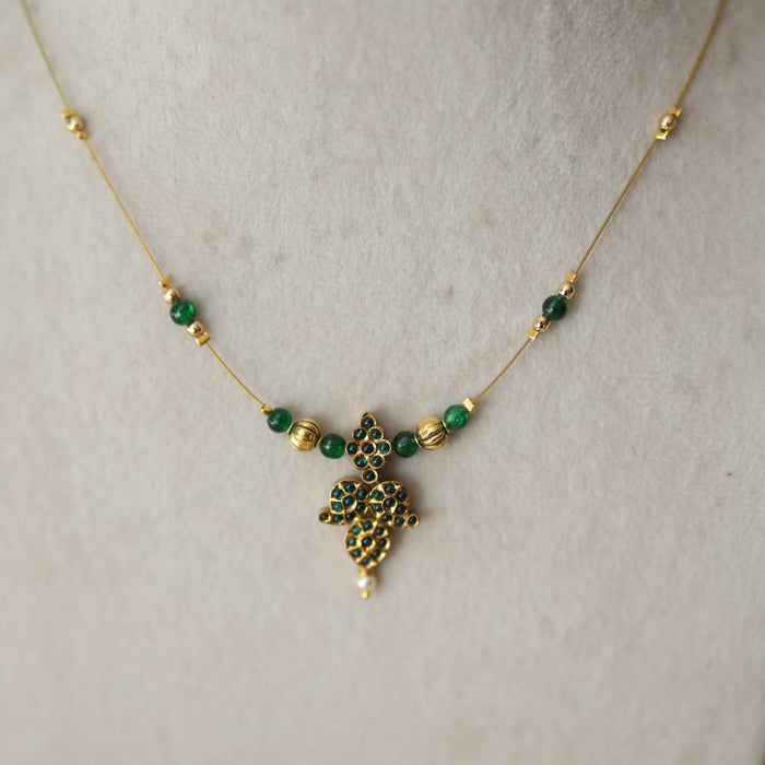Antique green stone mango design invisible short necklace IN912