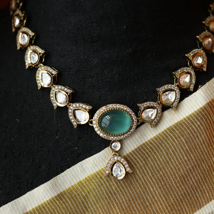 Trendy mint stone short necklace and earrings TM302