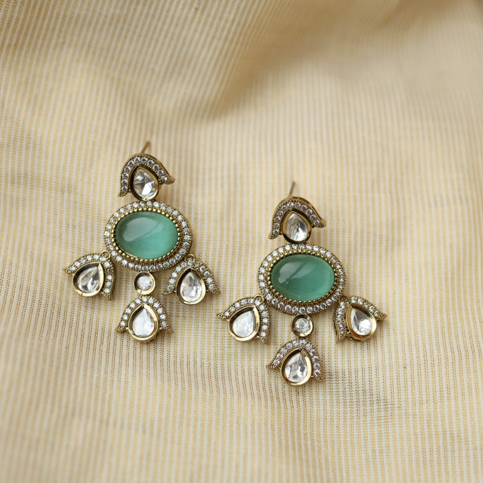 Trendy mint stone short necklace and earrings TM302