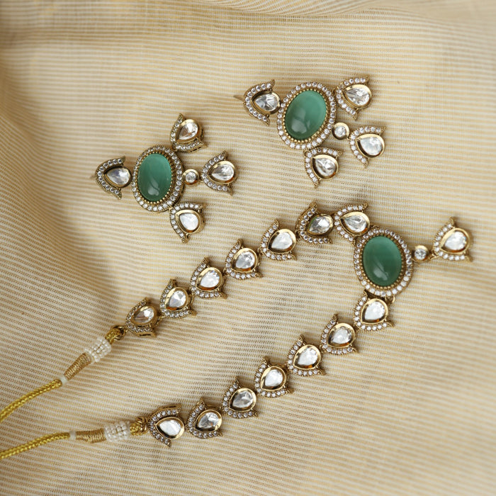 Trendy mint stone short necklace and earrings TM302