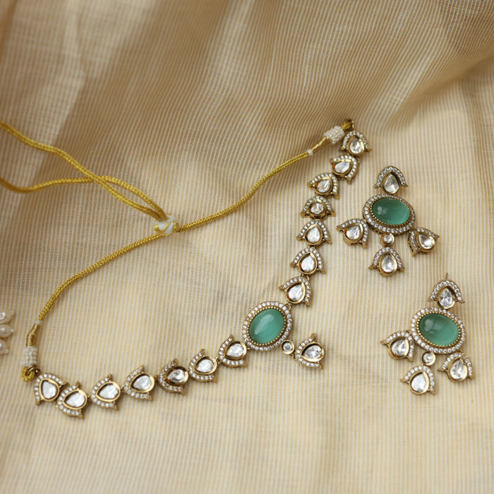 Trendy mint stone short necklace and earrings TM302