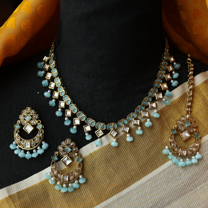 Trendy blue stone short necklace with jumka and tikka TM5310