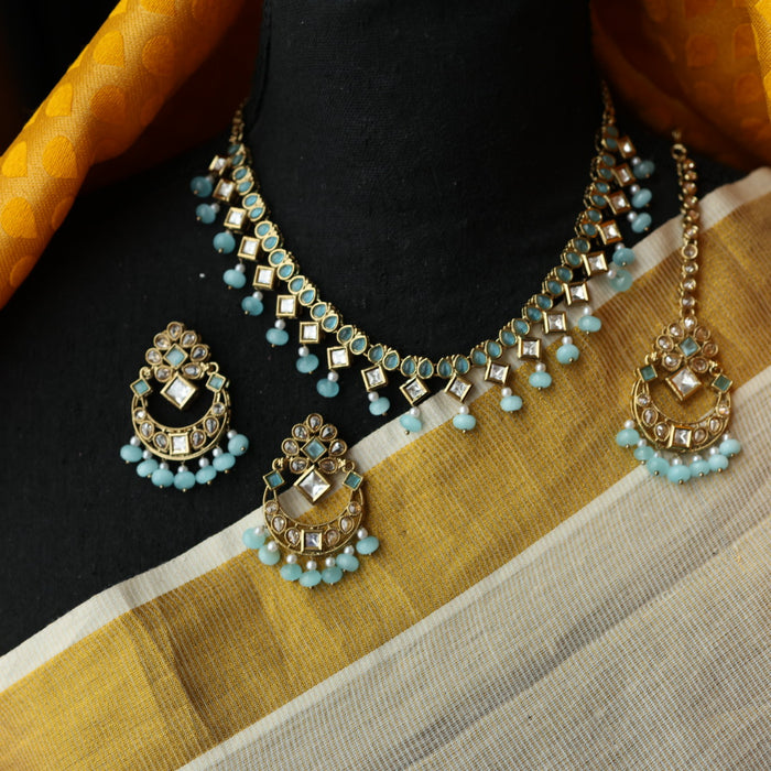 Trendy blue stone short necklace with jumka and tikka TM5310