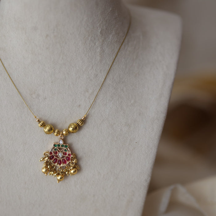 Antique ruby stone invisible short necklace IN918